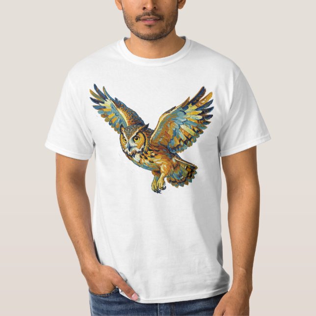 T-shirt Flying Owl Abstract Colorful Brushstroke Art (Devant)