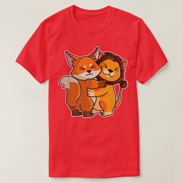T-shirt Fo & Lion Hug Kawaii Cute Animaux Pour Femmes Cudd (Design devant)