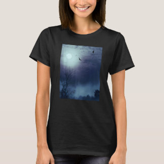 T-shirt Foggy Nature Landscape Fullmoon And Bats