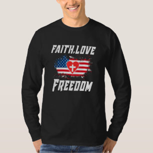 T-shirt Foi Amour Liberté Drapeau Américain Fleur Pour Chr