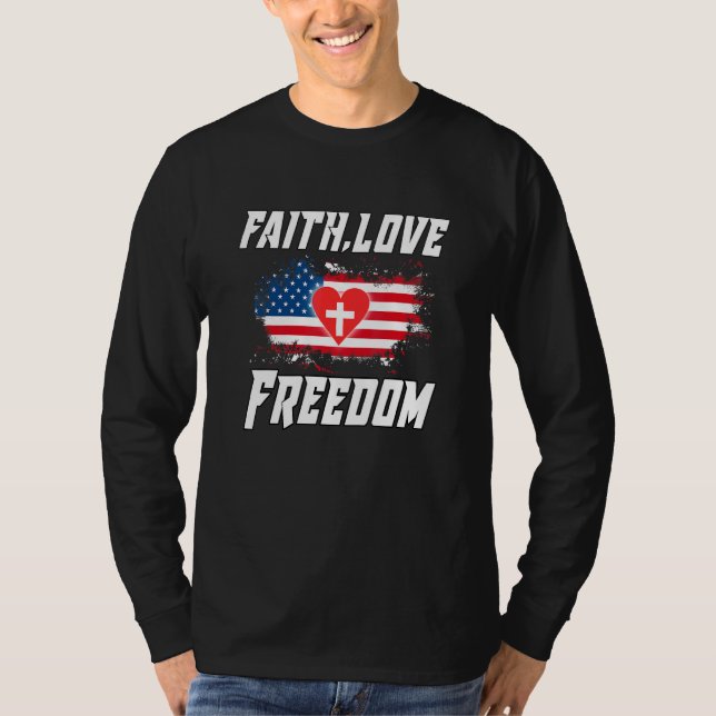 T-shirt Foi Amour Liberté Drapeau Américain Fleur Pour Chr (Devant)