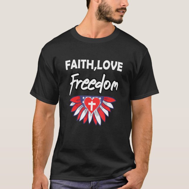 T-shirt Foi Amour Liberté Drapeau Américain Fleur Pour Chr (Devant)