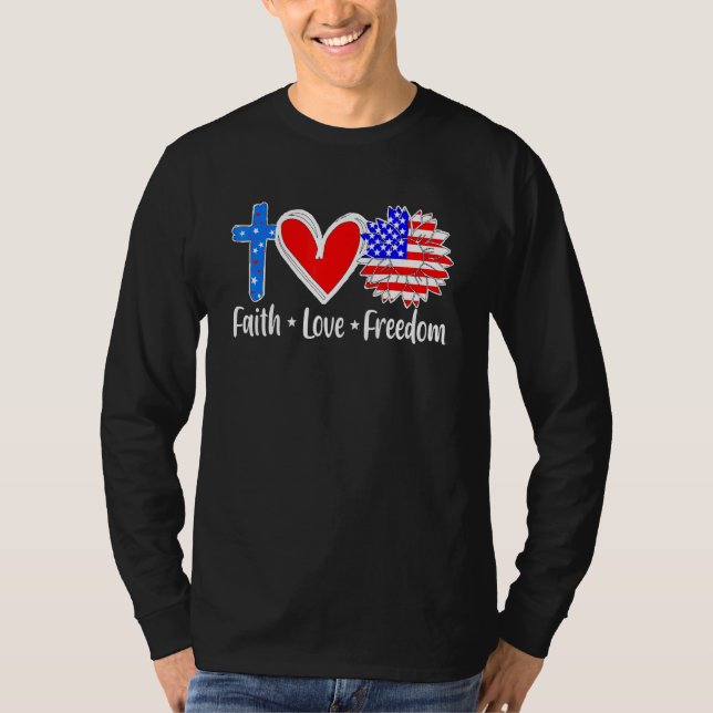 T-shirt Foi Amour Liberté Usa Drapeau Croix Patriotique Ch (Devant)