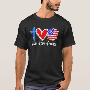 T-shirt Foi Amour Liberté Usa Drapeau Croix Patriotique Ch