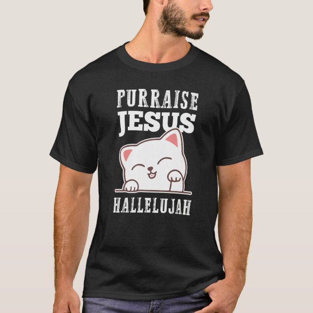 T-shirt Foi chrétienne Purraise Jésus Hallelujah Cute Cat (Devant)