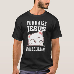 T-shirt Foi chrétienne Purraise Jésus Hallelujah Cute Cat