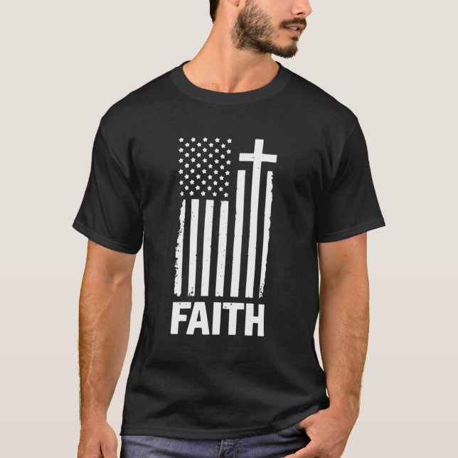 T-shirt Foi Drapeau Cross-Américain Christian Patriot Us G (Devant)