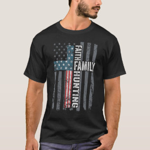 T-shirt Foi Famille Chasse Christian Cross American Fla