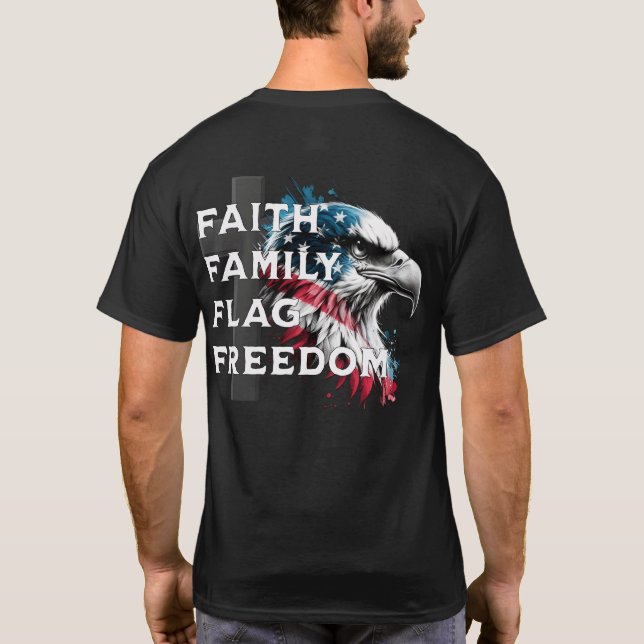 T-shirt Foi, Famille, Drapeau, Liberté, Aigle patriotique (Dos)