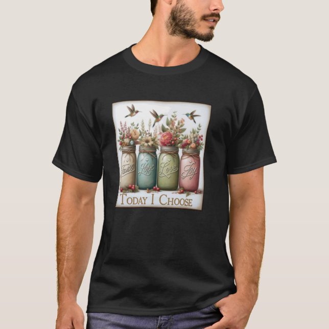 T-shirt Foi florale Espoir Amour Joie Pot Mason Oiseau Fle (Devant)
