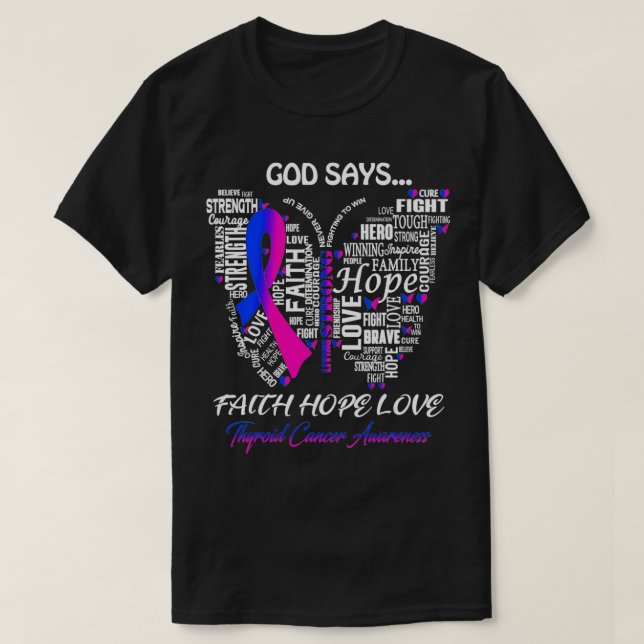 T-shirt Foi papillon Espoir Aimer Thyroïde Cancer Sensibil (Design devant)