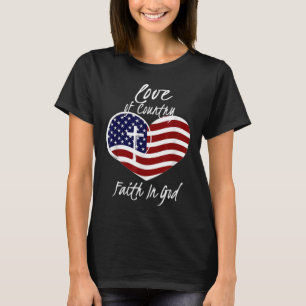 T-shirt Foi Patriotique Chrétienne En Dieu Croix du Coeur