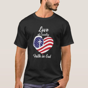 T-shirt Foi Patriotique Chrétienne En Dieu Croix du Coeur