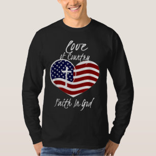 T-shirt Foi Patriotique Chrétienne En Dieu Croix du Coeur 
