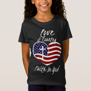 T-Shirt Foi Patriotique Chrétienne En Dieu Croix du Coeur 