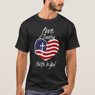 T-shirt Foi Patriotique Chrétienne En Dieu Croix du Coeur