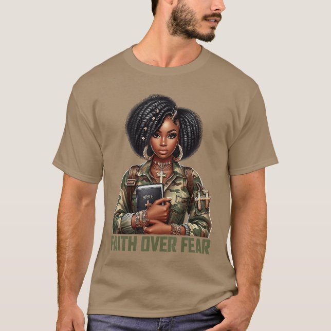 T-shirt Foi Sur La Peur Chemise Camo Chrétienne Afro-Améri (Devant)