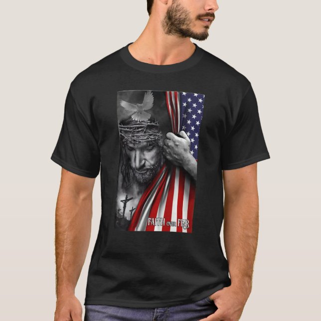 T-shirt Foi sur la peur Dieu Jésus Drapeau chrétien (Devant)