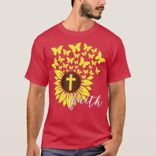 T-shirt Foi tournesol Croix Papillons Christian Religi