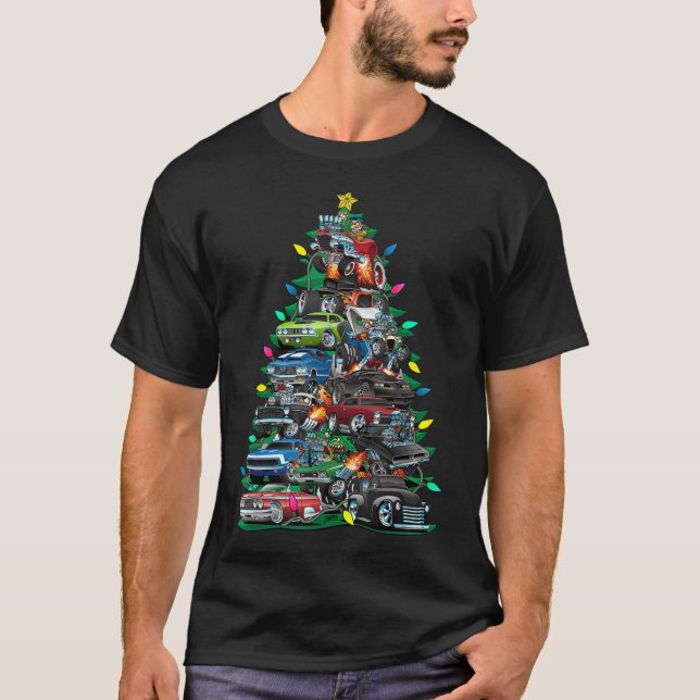 T-shirt Folie De Voiture Arbre De Noël Mousseux Voitures E (Devant)