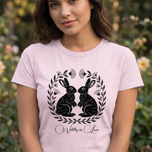 T-shirt Folle amoureuse Lapins romantiques en linogravur