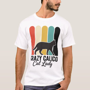 T-shirt Folle Dame au Chat Calico Vintage Design Rétro Cha