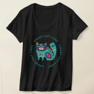 T-shirt Folle de chats, Illustration colorée stylisée de c