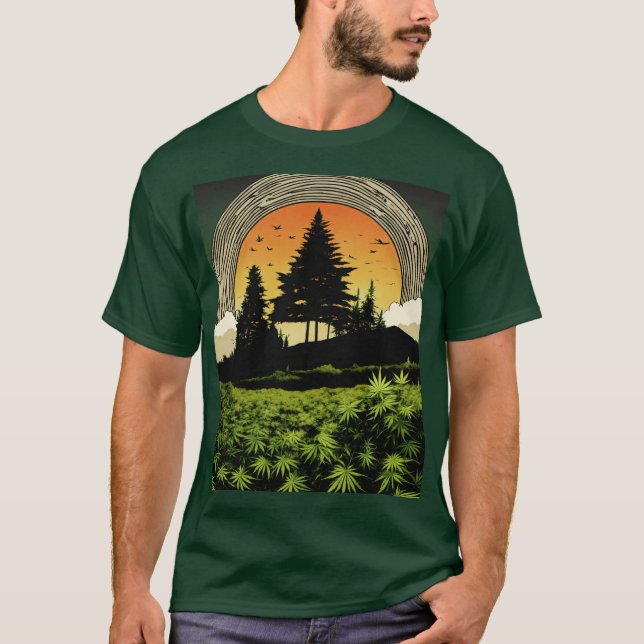 T-shirt foncé de base avec silhouette de Cannabis  (Devant)