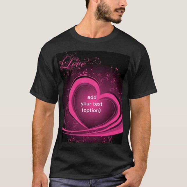 T-shirt foncé de base de coeur abstrait rose (Devant)