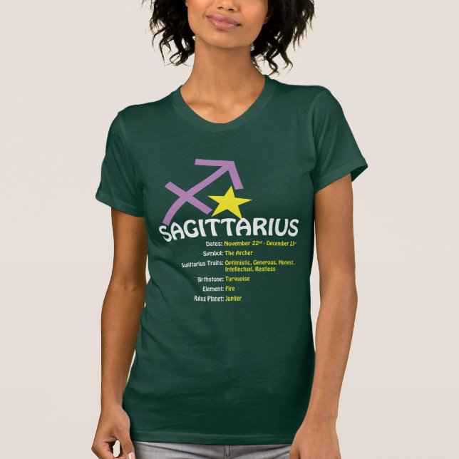 T-shirt foncé de dames de traits de Sagittaire (Devant)