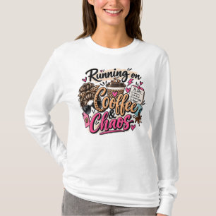 T-shirt Fonctionne au Café & Chaos Nœud Papillon Imprimé L