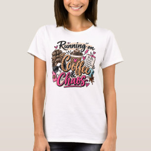 T-shirt Fonctionne au Café & Chaos Nœud Papillon Imprimé L