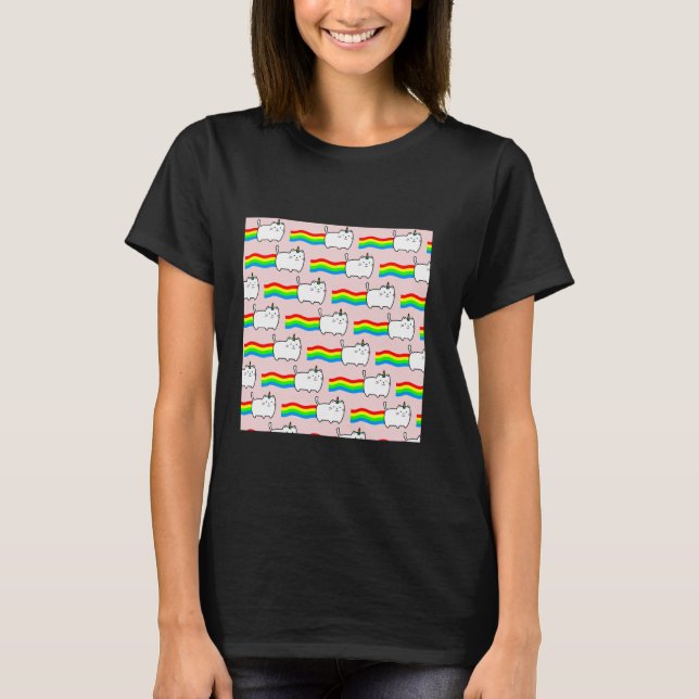 T-shirt Fond rose arc-en-ciel avec chat (Devant)