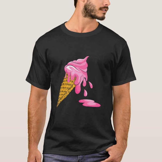 T-shirt Fondre Paillote Rose Crème de glace Cône Alimentat (Devant)