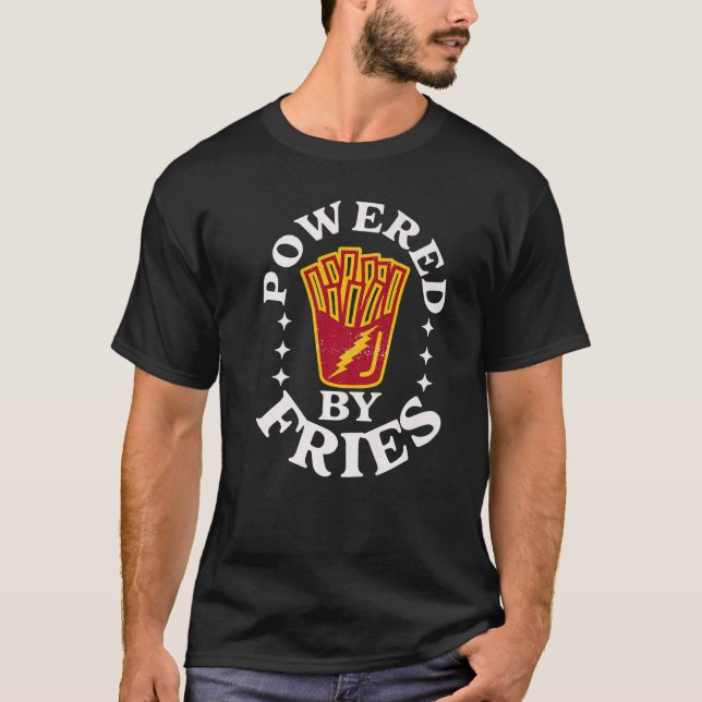 T-shirt Food Quotes Pun Powered By Fries French Fry (Devant)
