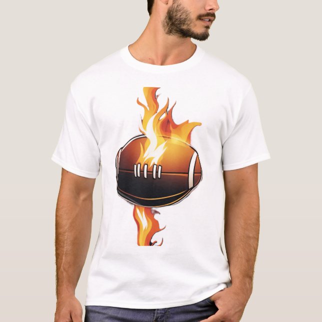 T-shirt Football Américain Sur Le Design Cool De Feu (Devant)