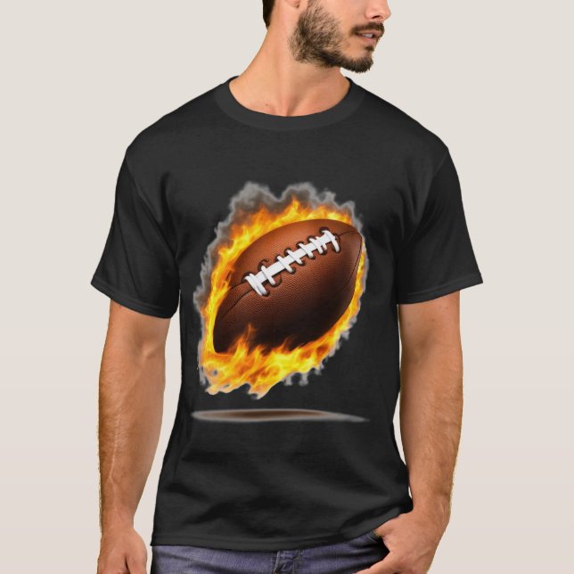 T-shirt Football Américain Sur Le Design Cool De Feu (Devant)