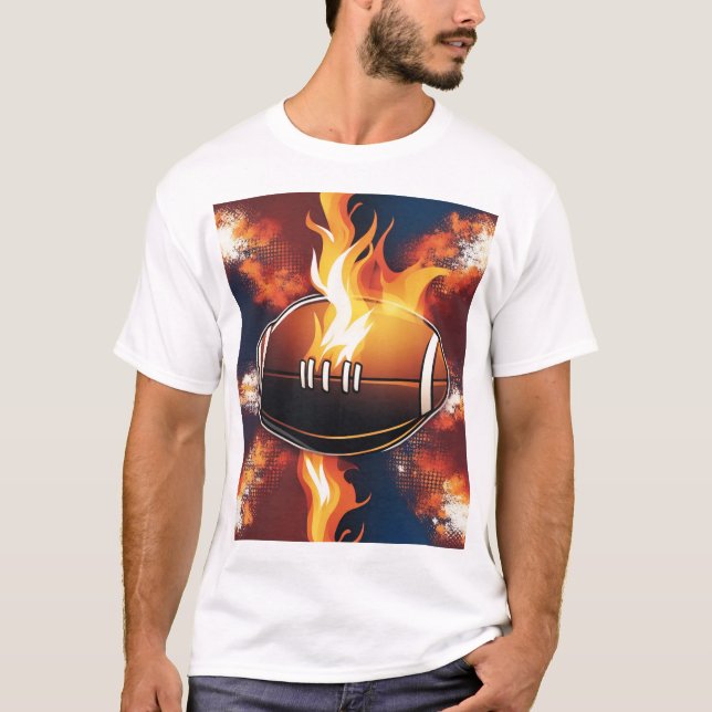 T-shirt Football Américain Sur Le Design Cool De Feu (Devant)