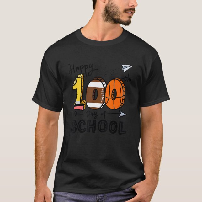 T-shirt Football & Basketball Happy 100th Day Of School Te (Devant)