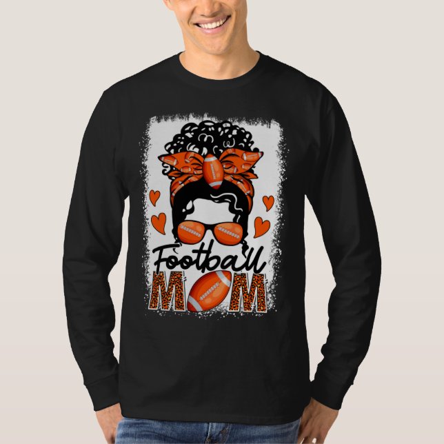 T-shirt Football Mom Leopard Messy Bun Game Day Mother s D (Devant)