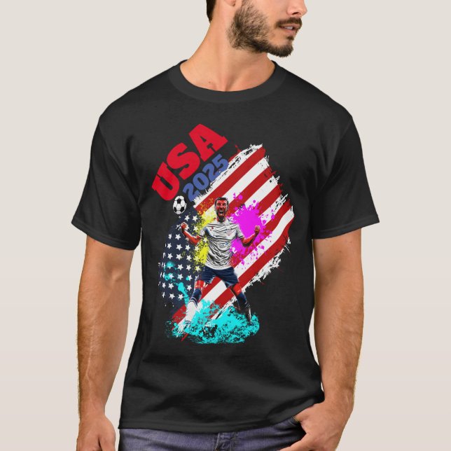 T-shirt Football Objectif Célébration USA Drapeau Art 2025 (Devant)