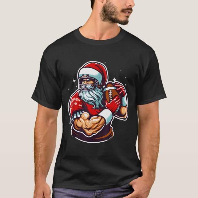T-shirt Football Player Santa Christmas Pajama Funny X-mas (Devant)