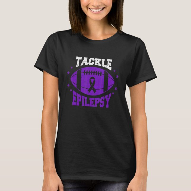 T-shirt Football Tackle Epilepsy Retro Awareness Purple Ri (Devant)