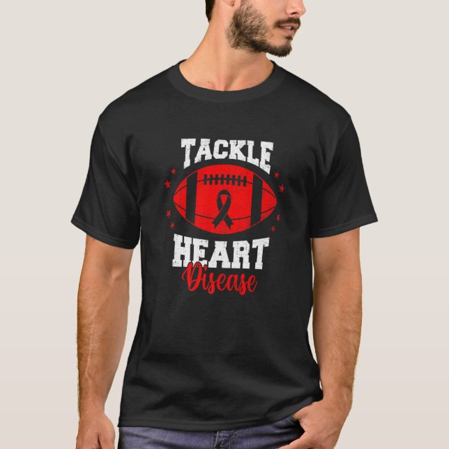 T-shirt Football Tackle Heart Disease Retro Awareness Red  (Devant)