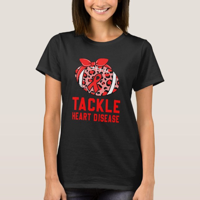T-shirt Football Tackle Heart Disease Retro Awareness Red  (Devant)