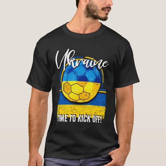 T-shirt Football Ukraine Drapeau, Sport de Football Rétro (Devant)