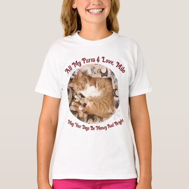 T-shirt For Christmas, Meowy And Bright , Cat Photo ,  (Devant)