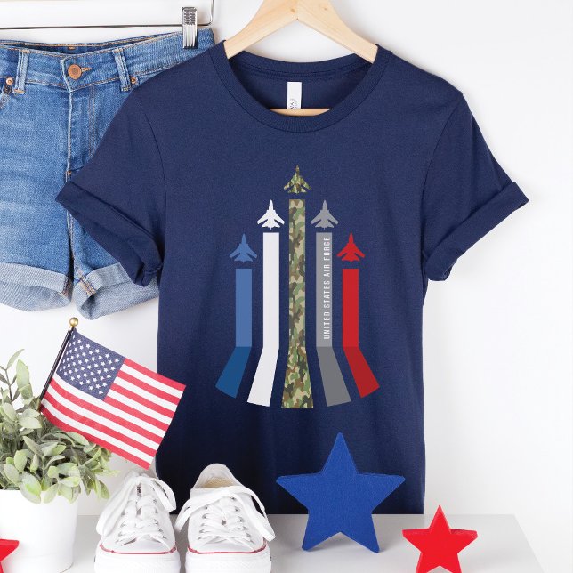 T-shirt Force aérienne militaire Avion de réaction Formati (USA military Air Force F-16 fighter jet airplane flight formation patriotic 4th of July mom dad gift)