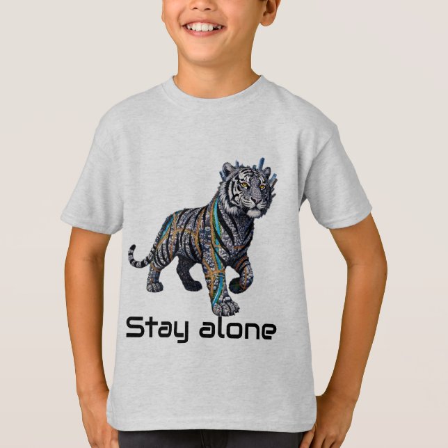 T-shirt Force Cybernétique de Tigre Reste Seul Graphique (Devant)