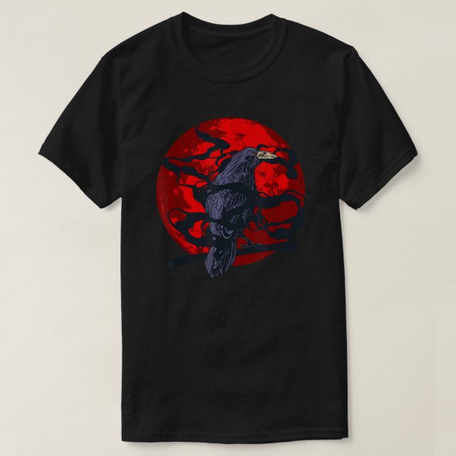 T-shirt Forest Bird Creepy Night Raven Gothic Animal Red M (Design devant)